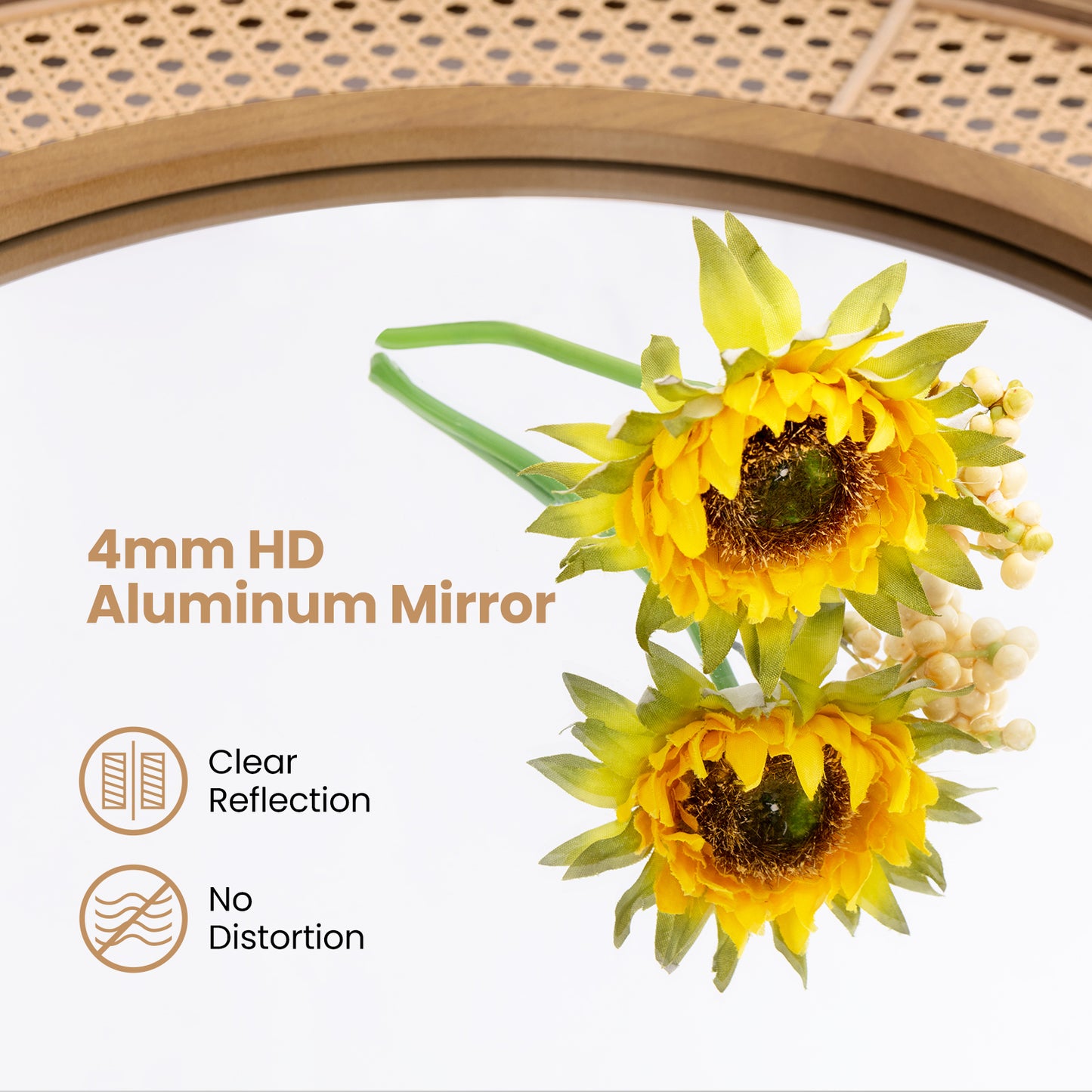 25.5 Inch Bohemian Round Wall Mounted Decorative Mirror with Wooden Frame-Natural