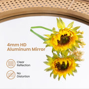 25.5 Inch Bohemian Round Wall Mounted Decorative Mirror with Wooden Frame-Natural