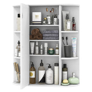 Mirrored Bathroom Medicine Cabinet with Single Mirror Door and Adjustable Shelf-White