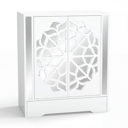 Mirrored Shoe Cabinet 4-Tier Shoe Organizer with Large Drawer-White