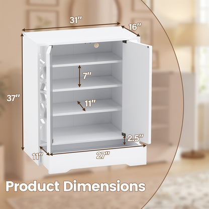 Mirrored Shoe Cabinet 4-Tier Shoe Organizer with Large Drawer-White