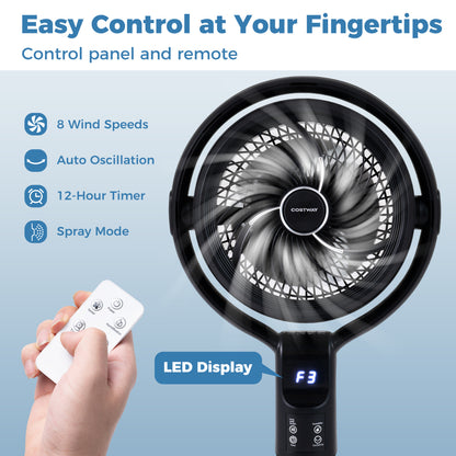Misting Pedestal Fan Air Circulator with 90° Auto Oscillation Floor Standing Fan with 8 Speeds