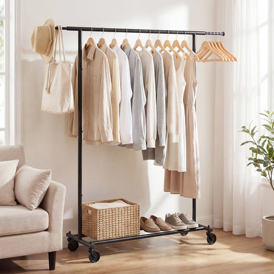 Mobile Garment Rack with Extendable Rods Heavy