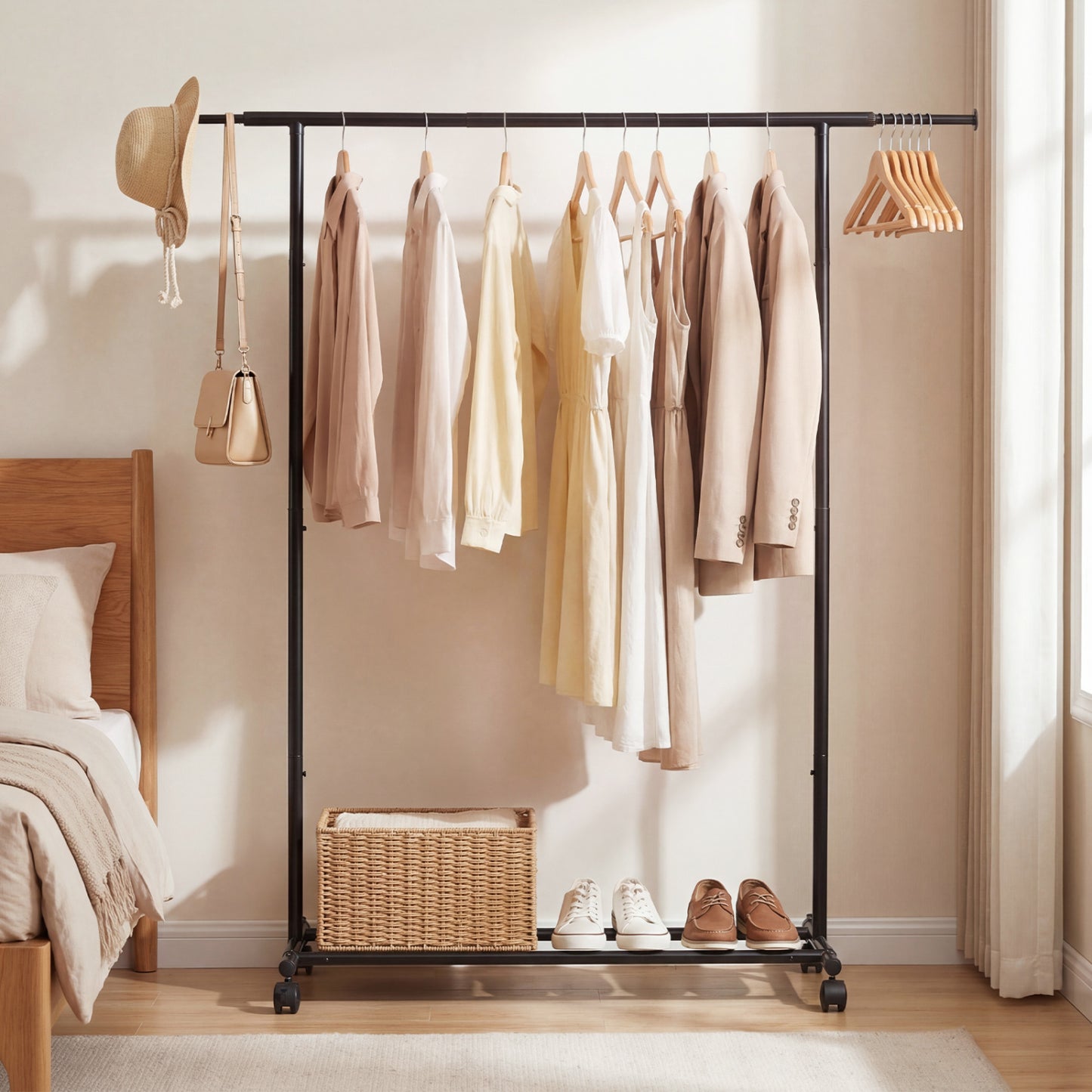 Mobile Garment Rack with Extendable Rods Heavy