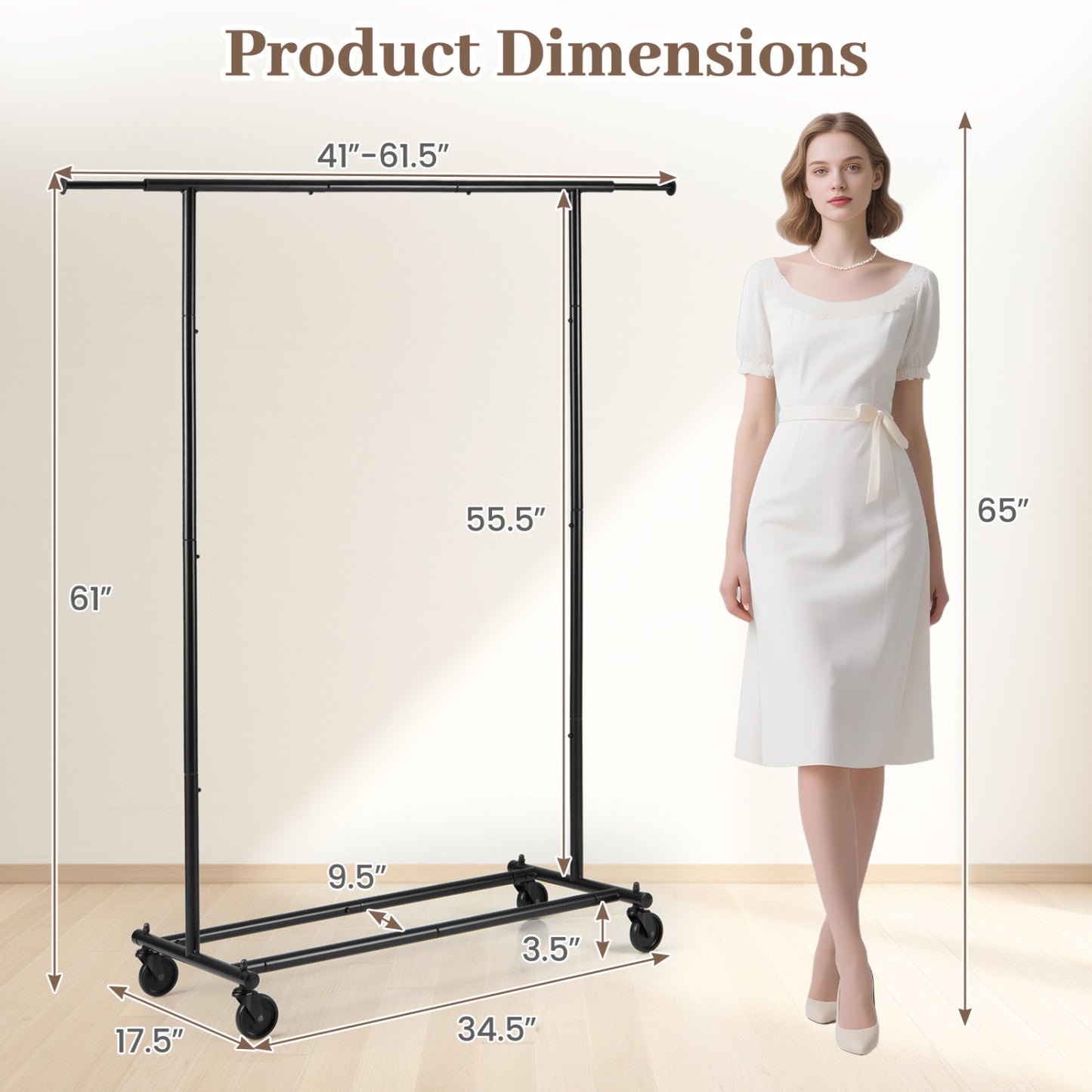 Mobile Garment Rack with Extendable Rods Heavy