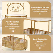 2-Tier Mobile Glass Coffee Table with Bear Pattern-Golden