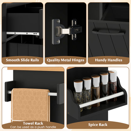Mobile Kitchen Island Table with Trash Bag Storage for Dining Room-Black