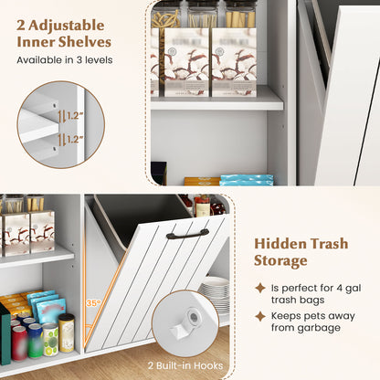 Mobile Kitchen Island Table with Trash Bag Storage for Dining Room-White