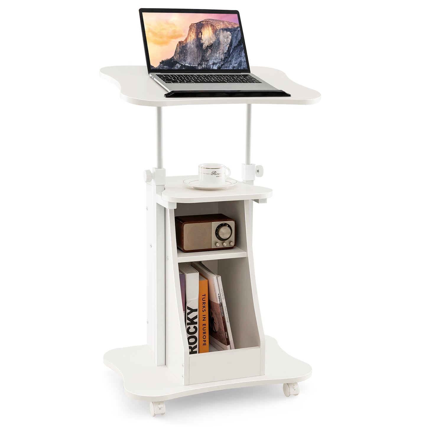 Sit-to-Stand Laptop Desk Cart Height Adjustable with Storage-Black - White