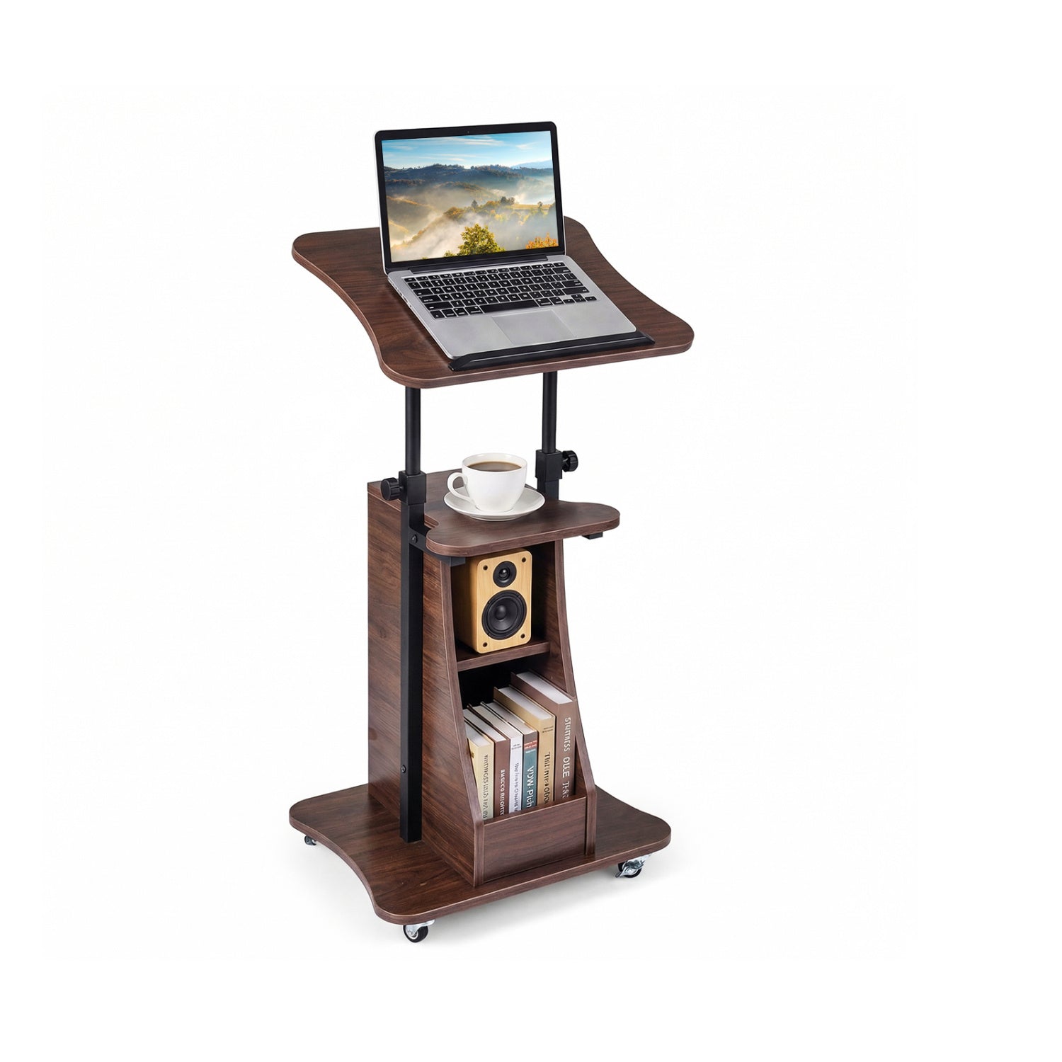 Sit-to-Stand Laptop Desk Cart Height Adjustable with Storage-Black - Brown