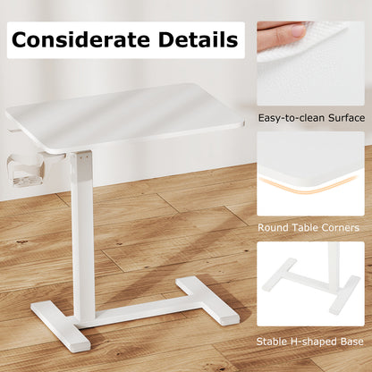 Mobile Standing Desk Height Adjustable Overbed Bedside Table with Cup Holder-White