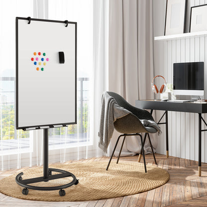 Height-Adjustable Mobile Whiteboard with Round Stand Paper Clips