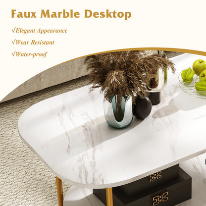 Modern 2-tier Faux Marble Top Coffee Table-White