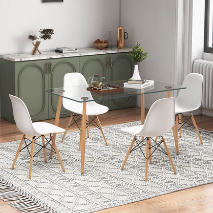5 Pieces Rectangle Dining Table Set with 51 Inch Glass Tabletop-Transparent - White