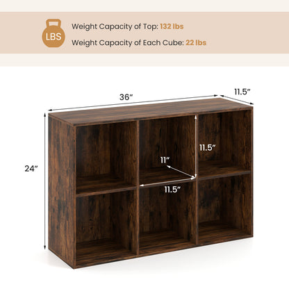 6-Cube Bookcase with Anti-Tipping Kit - Rustic Brown