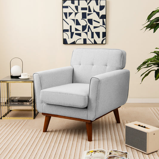 Modern Accent Chair Upholstered Linen Fabric Armchair with Removable Padded Seat Cushion-Gray
