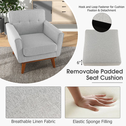 Modern Accent Chair Upholstered Linen Fabric Armchair with Removable Padded Seat Cushion-Gray