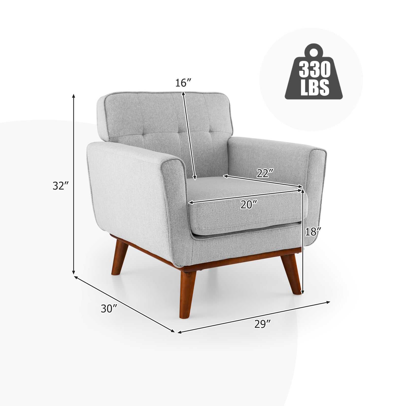 Modern Accent Chair Upholstered Linen Fabric Armchair with Removable Padded Seat Cushion-Gray