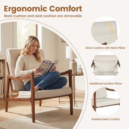 Modern Accent Chair with Solid Rubber Wood Faux Leather Upholstered Armchair