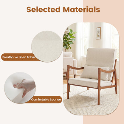 Modern Accent Chair with Solid Rubber Wood Faux Leather Upholstered Armchair