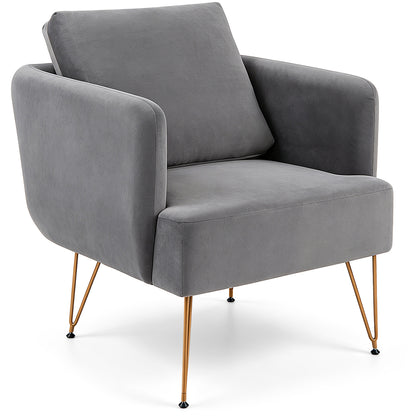Velvet Accent Chair with Back Cushion and Golden Metal Legs