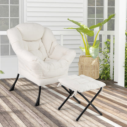 Modern Accent Chair with Folding Footrest and Head Pillow