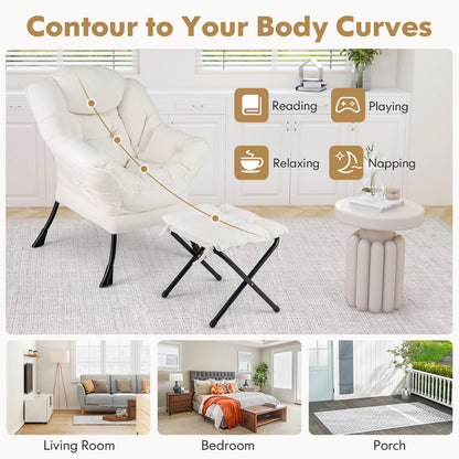 Modern Accent Chair with Folding Footrest and Head Pillow