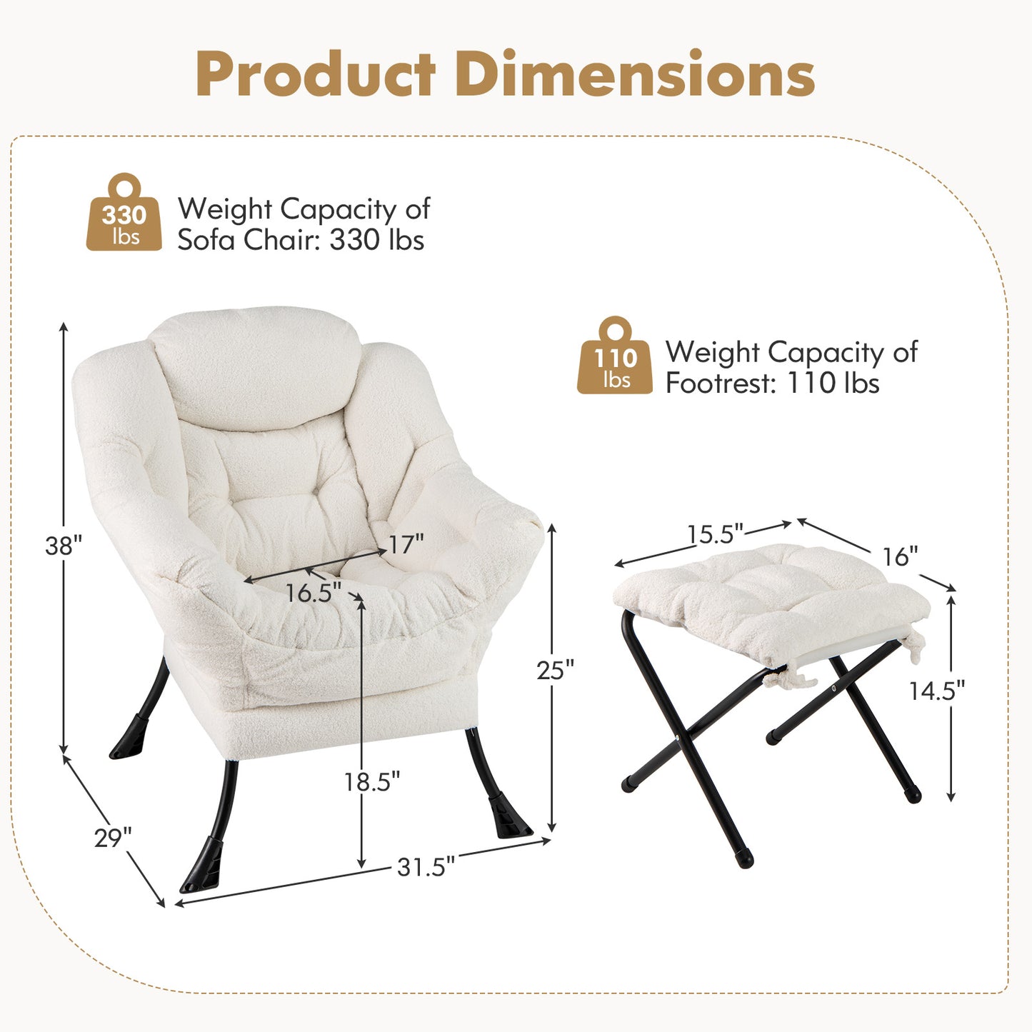 Modern Accent Chair with Folding Footrest and Head Pillow