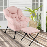 Modern Accent Chair with Folding Footrest and Head Pillow-Pink