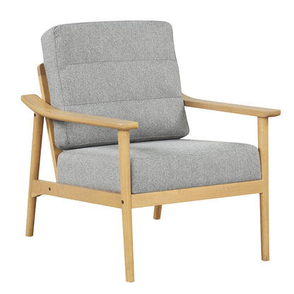 Modern Accent Chair with Rubber Wood Armrests and Legs for Living Room-Brown - Natural