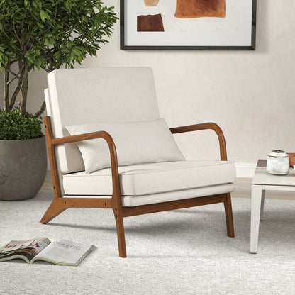 Modern Accent Chair with Rubber Wood Armrests and Removable Back