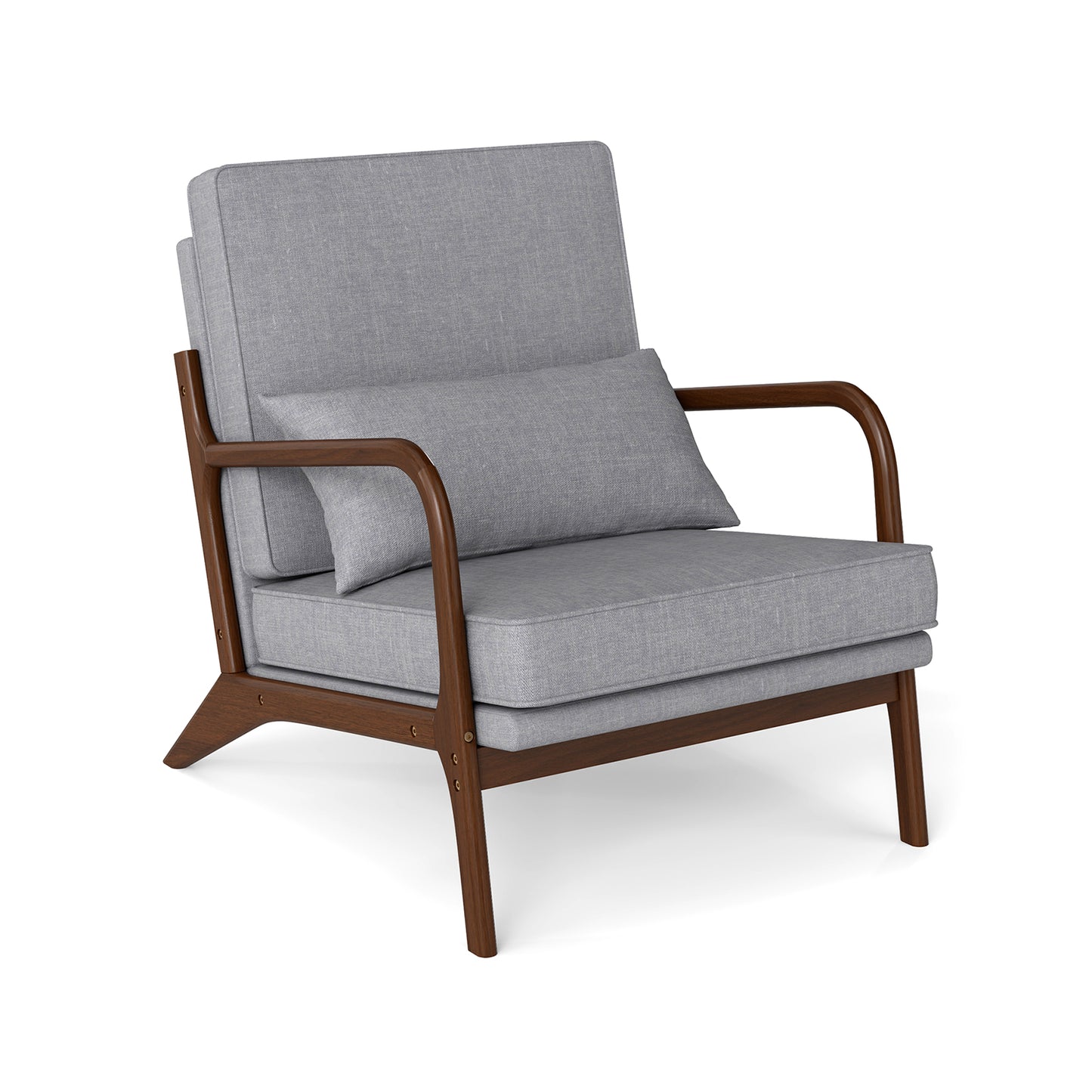 Modern Accent Chair with Rubber Wood Armrests and Removable Back-Beige - Gray