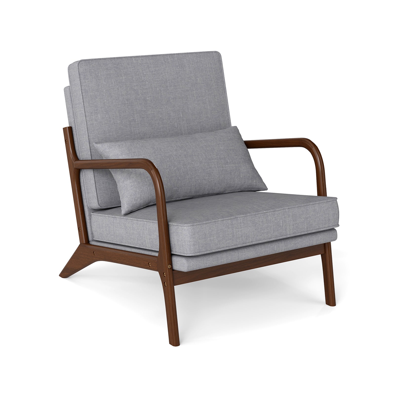Modern Accent Chair with Rubber Wood Armrests and Removable Back-Beige - Gray