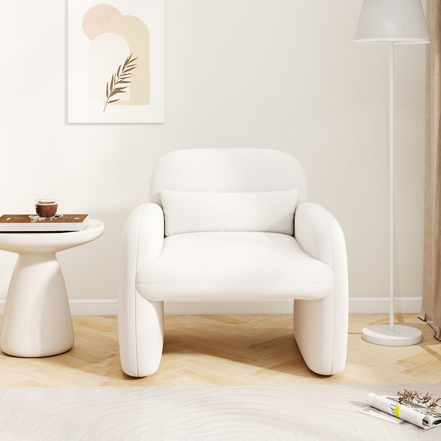 Modern Accent Chair with Waist Pillow and Armrests for Living Room Bedroom