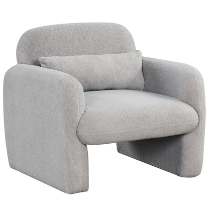 Modern Accent Chair with Waist Pillow and Armrests for Living Room Bedroom-Beige - Gray