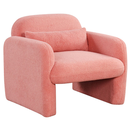 Modern Accent Chair with Waist Pillow and Armrests for Living Room Bedroom-Beige - Pink