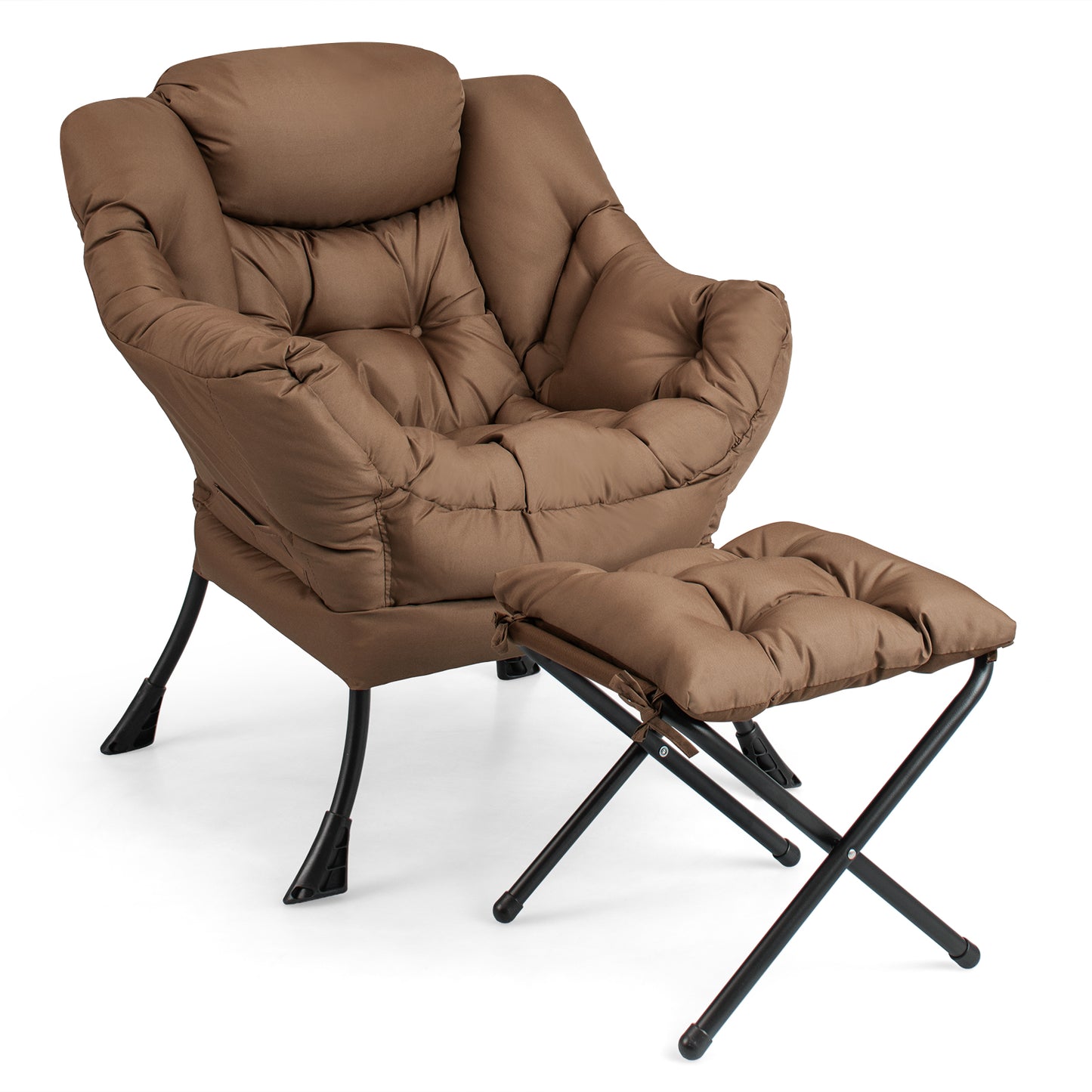 Modern Accent Sofa Chair with Folding Footrest and Side Pocket-Gray - Brown