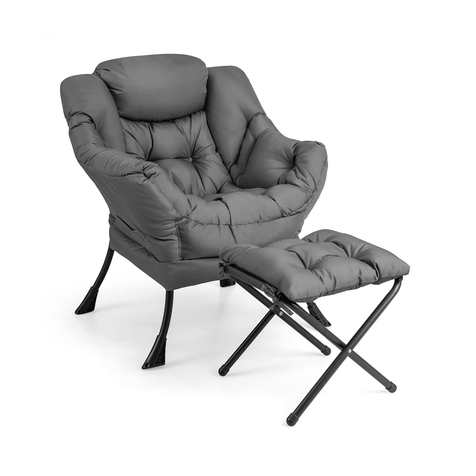 Modern Accent Sofa Chair with Folding Footrest and Side Pocket-Gray - Gray