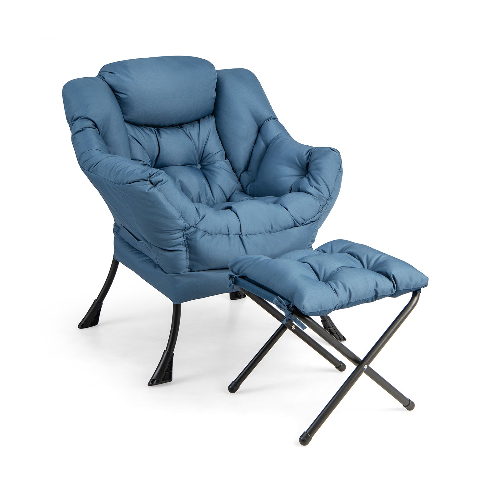 Modern Accent Sofa Chair with Folding Footrest and Side Pocket-Gray - Navy