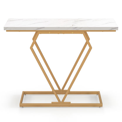 Gold Console Table with Diamond Shape Geometric Frame-White