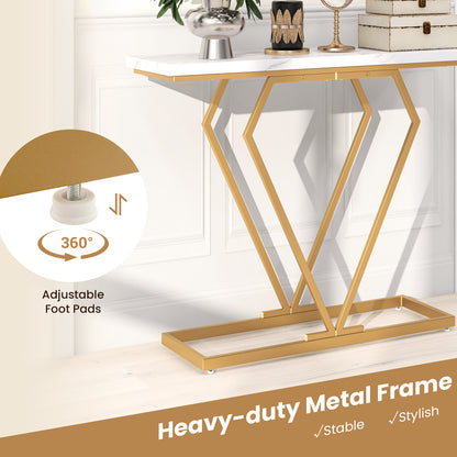 Gold Console Table with Diamond Shape Geometric Frame-White