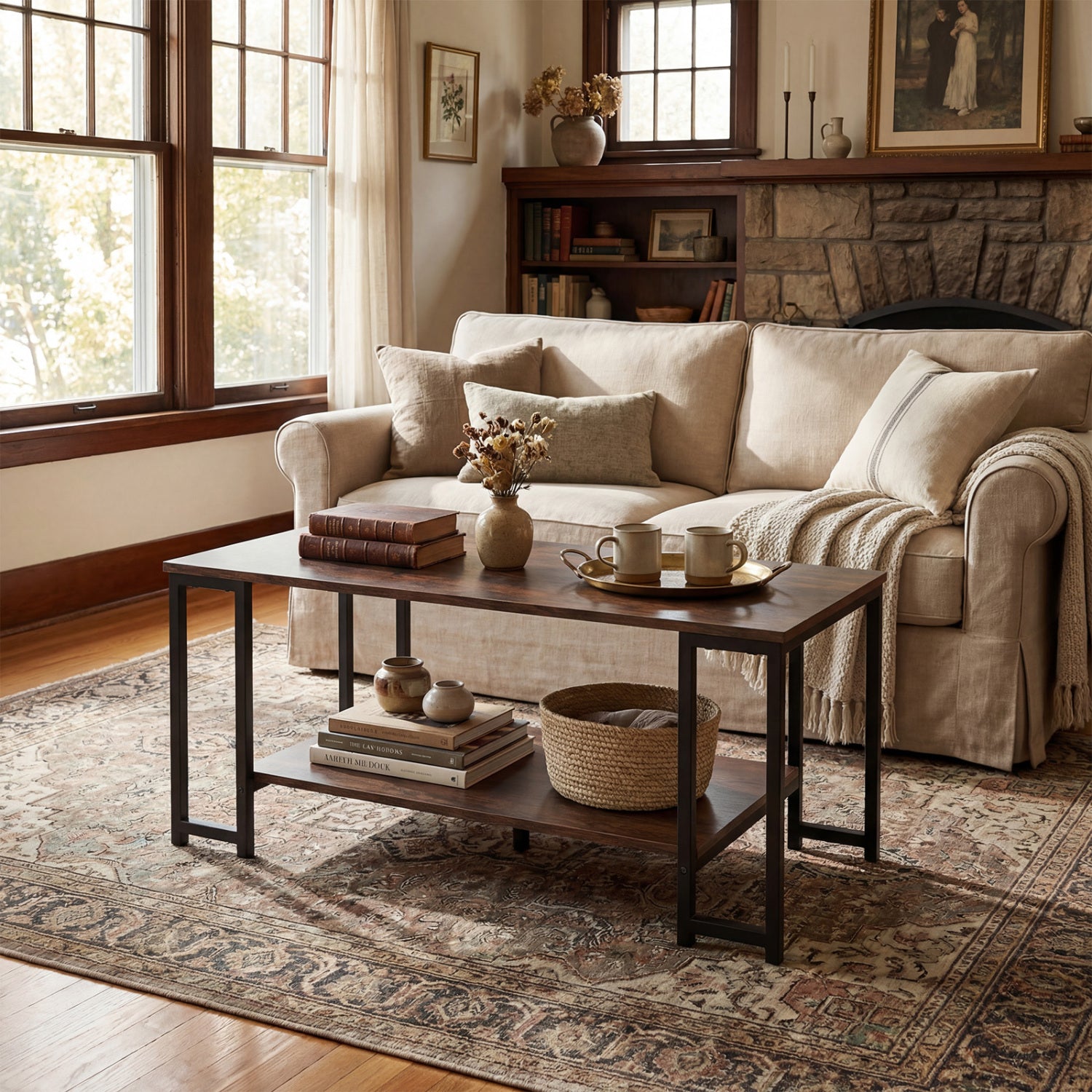 Modern Accent Table with Open Storage Shelf for Apartment and Lounge