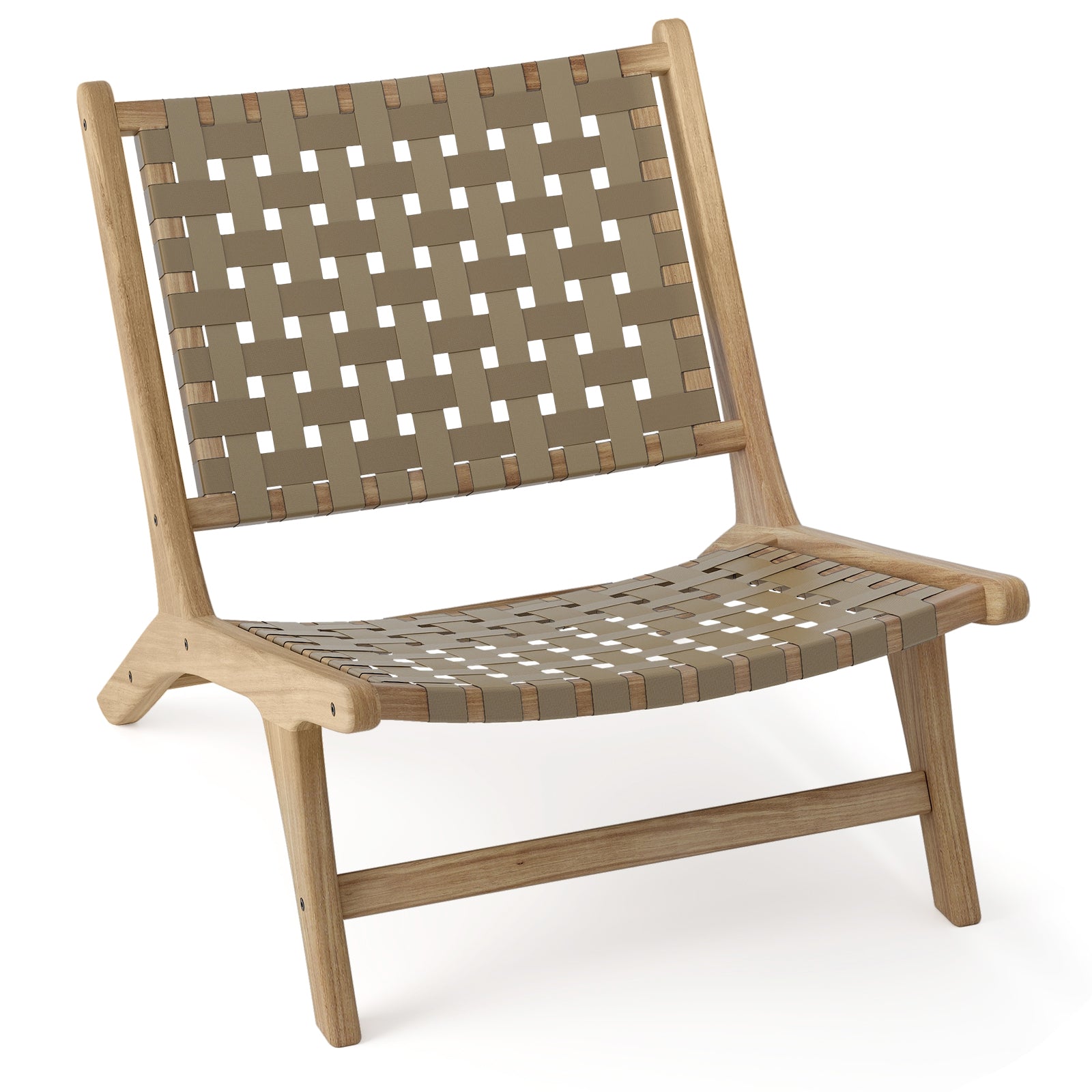 Modern Armless Teak Wood Lounge Chair with Nylon Woven Backrest and Seat-Brown