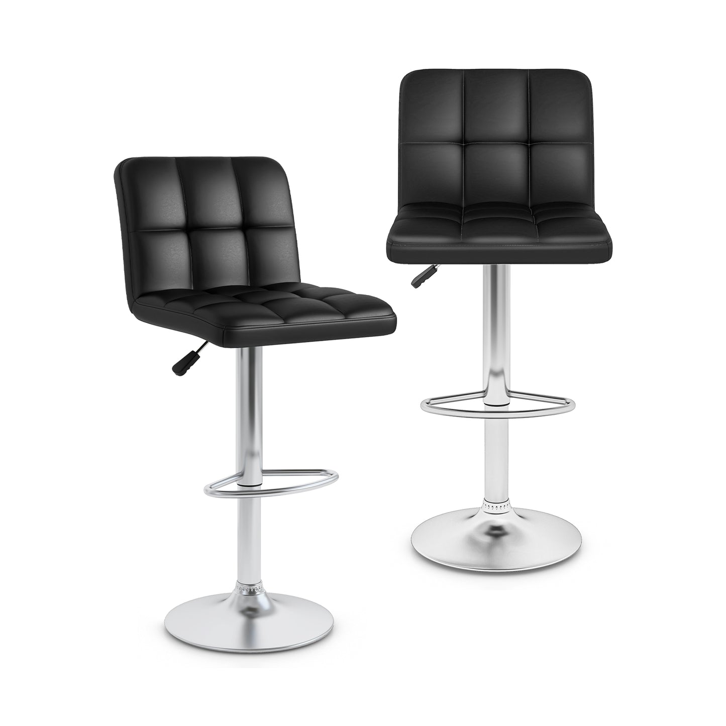 Modern Bat Stools Set of 2 with Back and Heavy-duty Metal Base and Footrest-Black