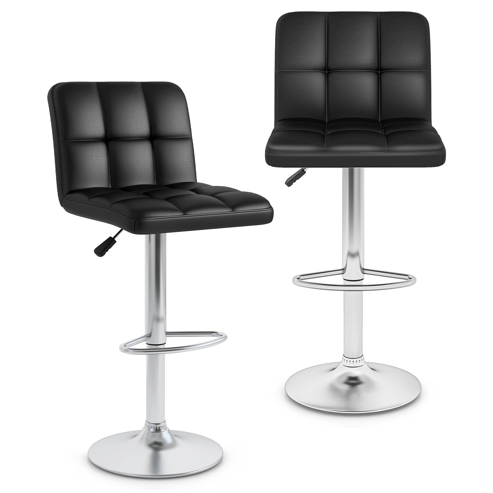 Modern Bat Stools Set of 2 with Back and Heavy-duty Metal Base and Footrest-Black