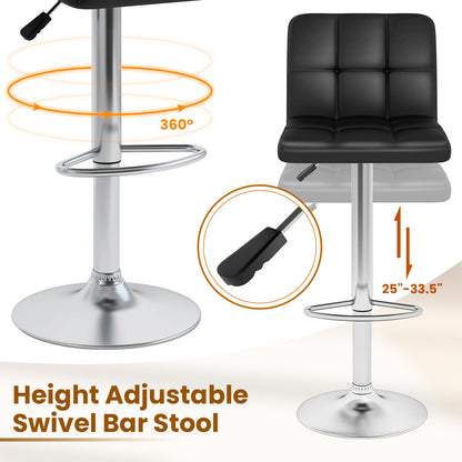Modern Bat Stools Set of 2 with Back and Heavy-duty Metal Base and Footrest-Black