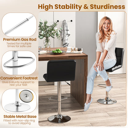 Modern Bat Stools Set of 2 with Back and Heavy-duty Metal Base and Footrest-Black