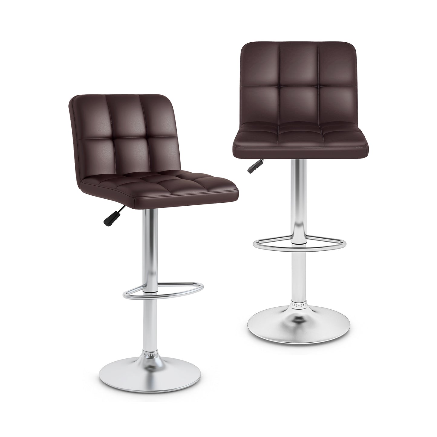 Modern Bat Stools Set of 2 with Back and Heavy-duty Metal Base and Footrest-Brown
