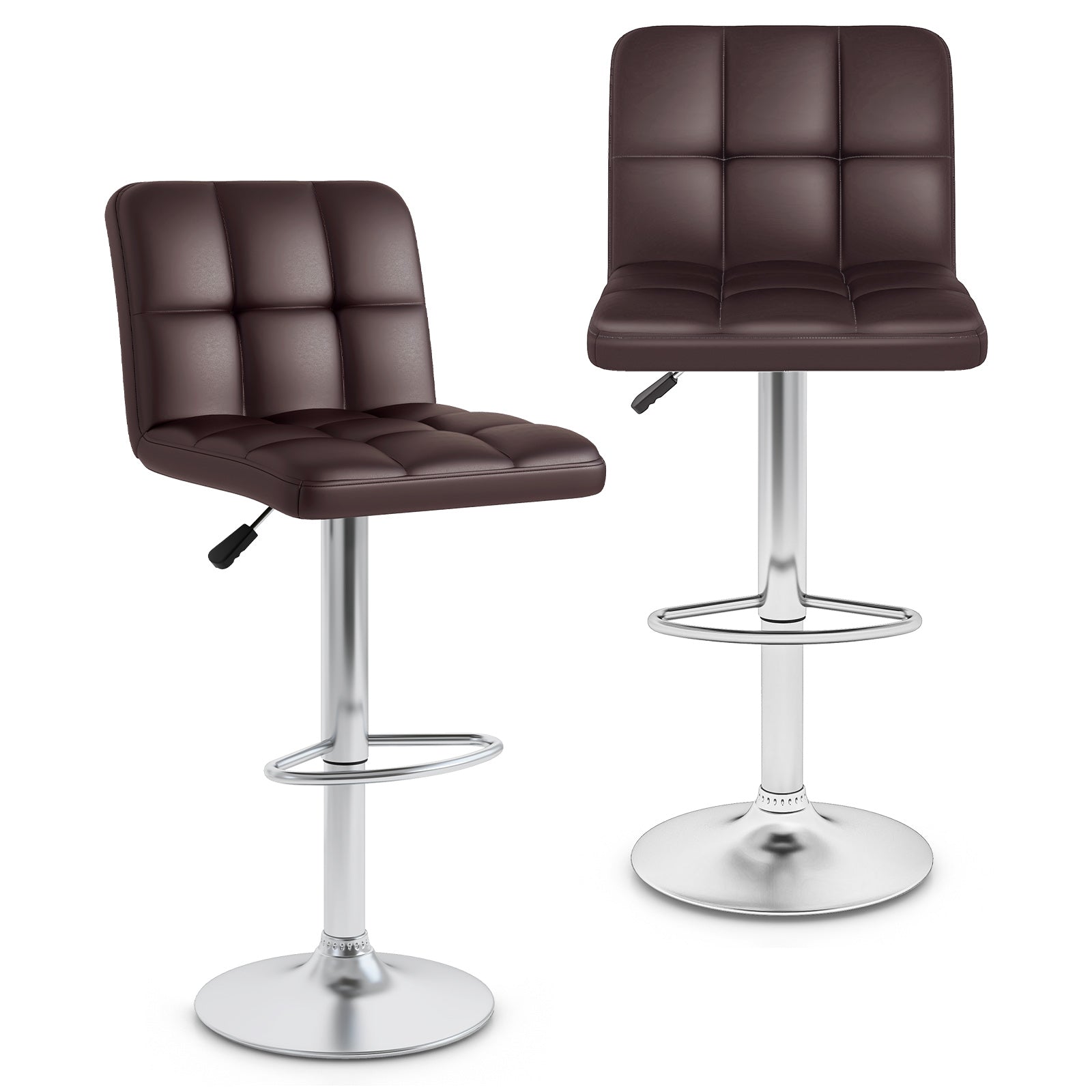 Modern Bat Stools Set of 2 with Back and Heavy-duty Metal Base and Footrest-Brown