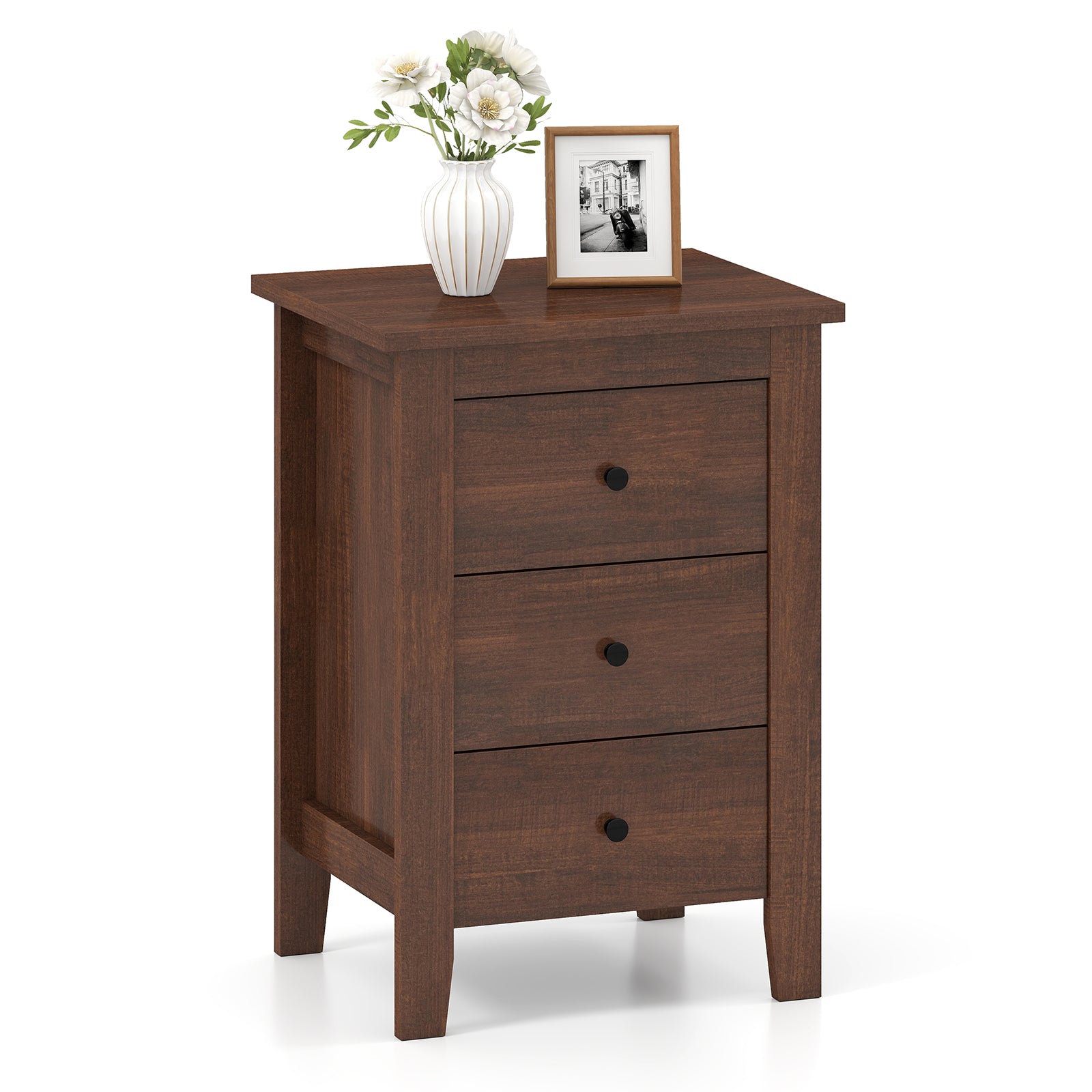 Nightstand End Beside Table Drawers Modern Storage Bedroom Furniture-White - Walnut